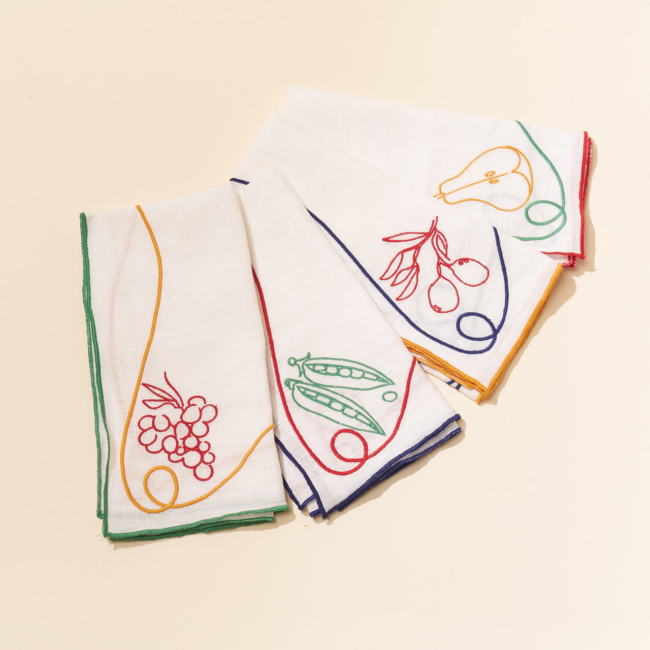Misette Fruit & Veg Embroidered Linen Napkins (Set of 4)