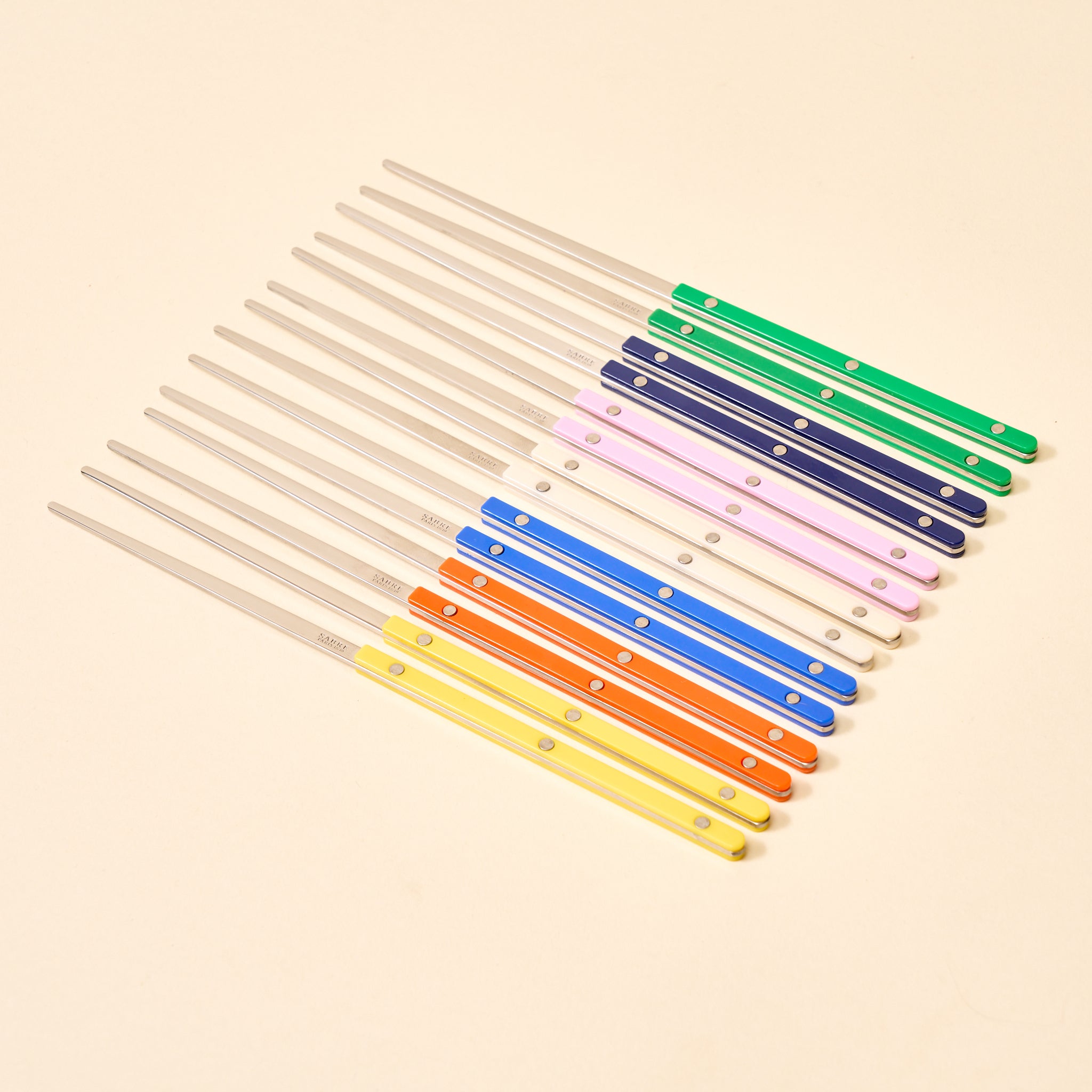 yellow, orange, pink, ivory, navy, lapis blue, garden green