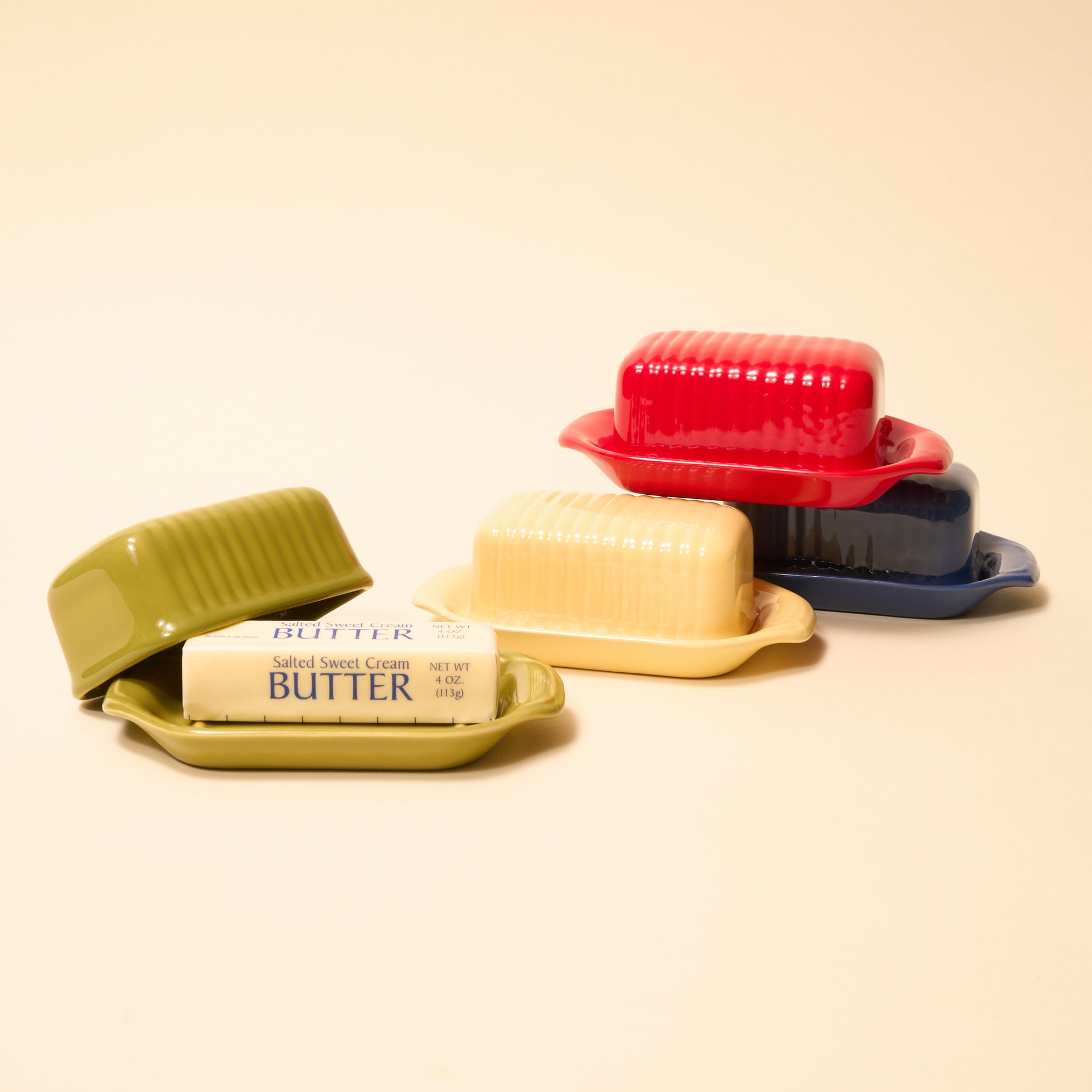 olive, red, federal blue, buttercream