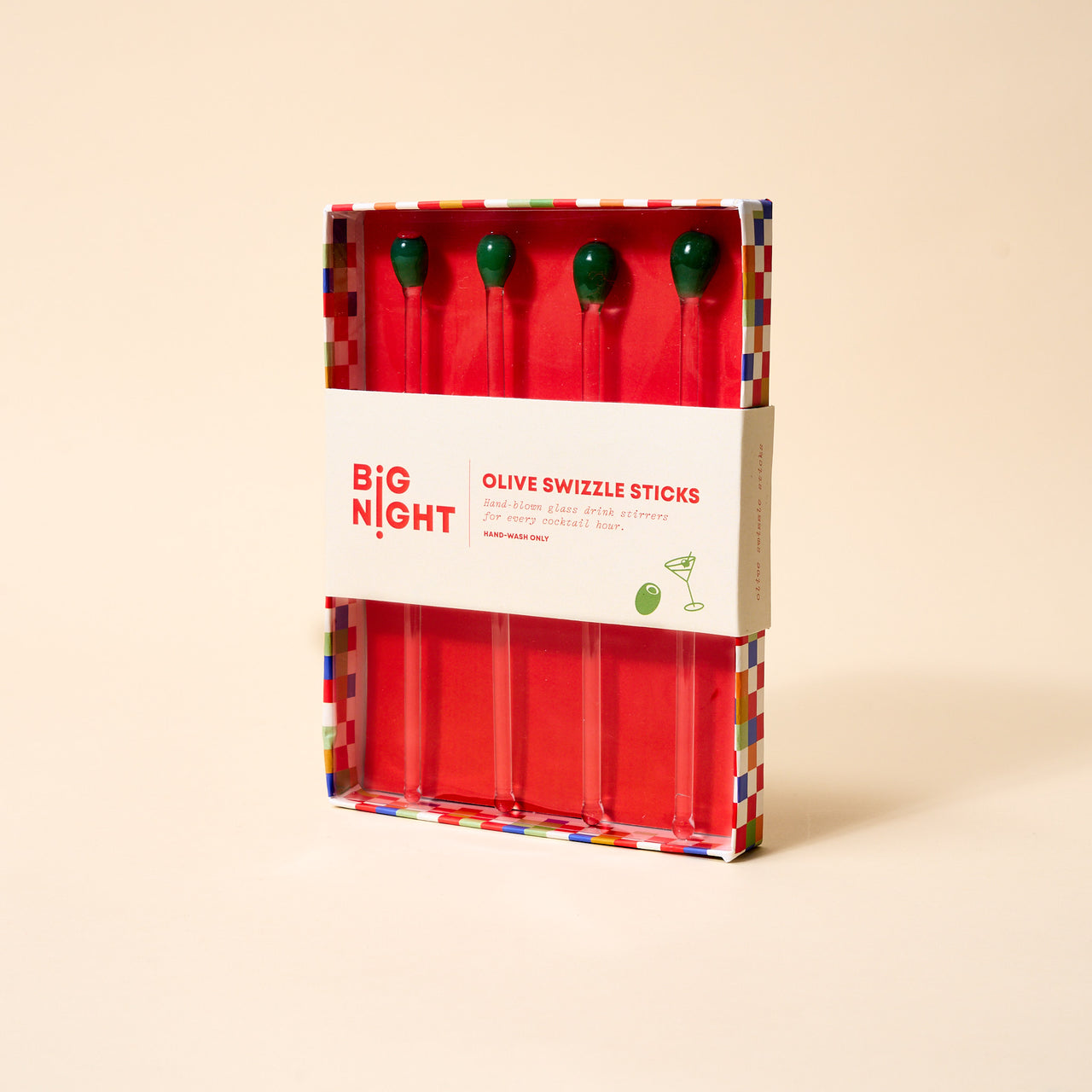 Glass Olive Swizzle Sticks Set