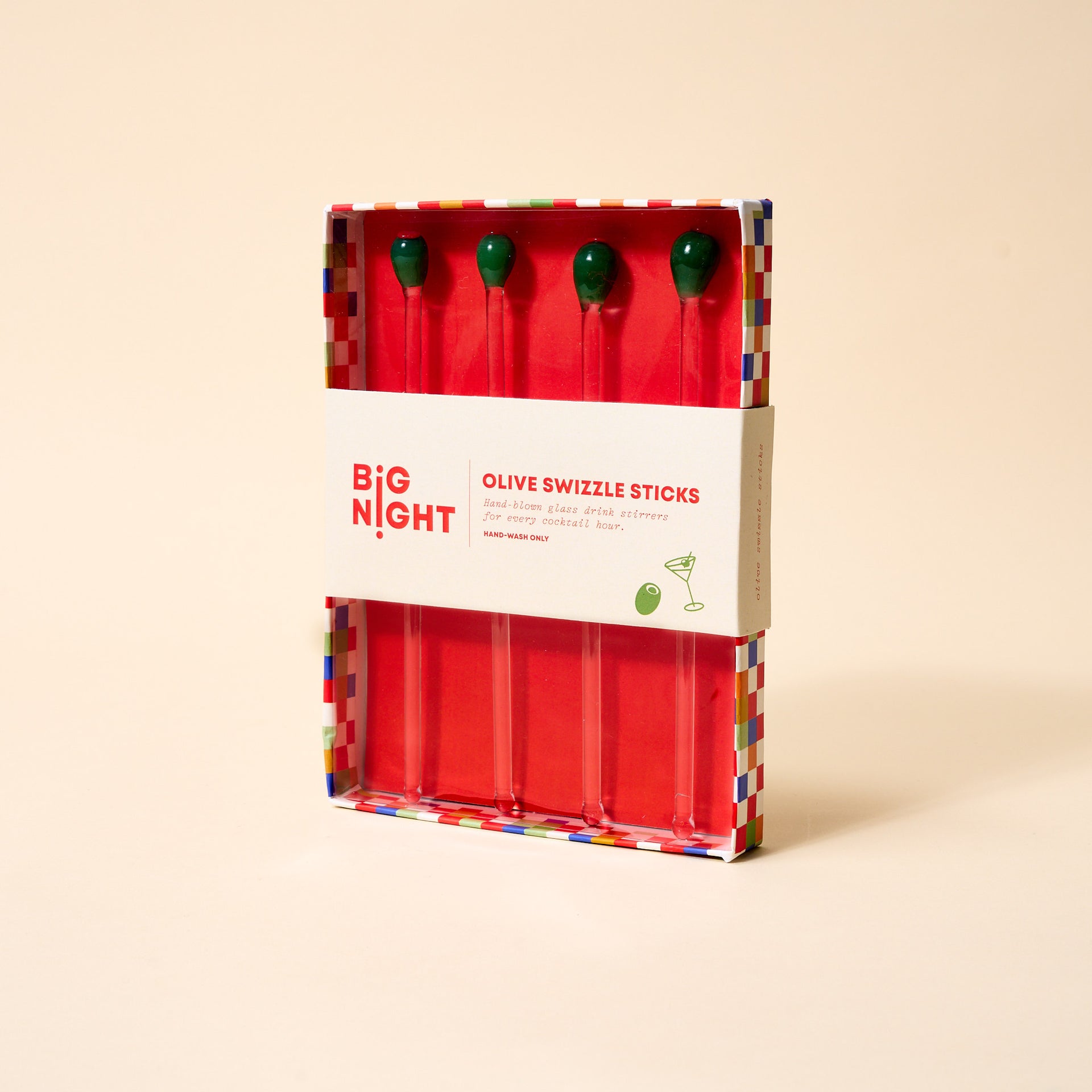 Glass Olive Swizzle Sticks Set