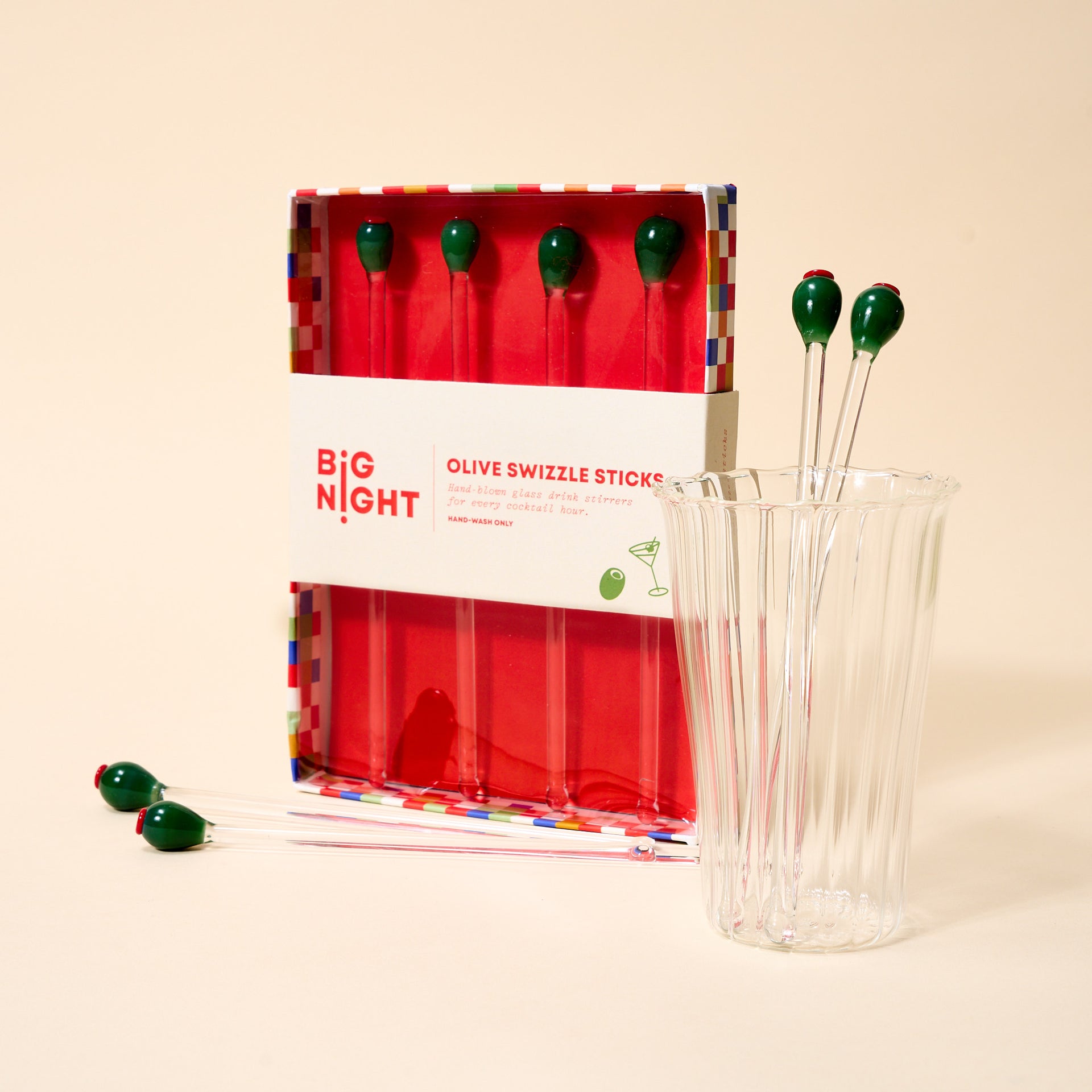 Glass Olive Swizzle Sticks Set