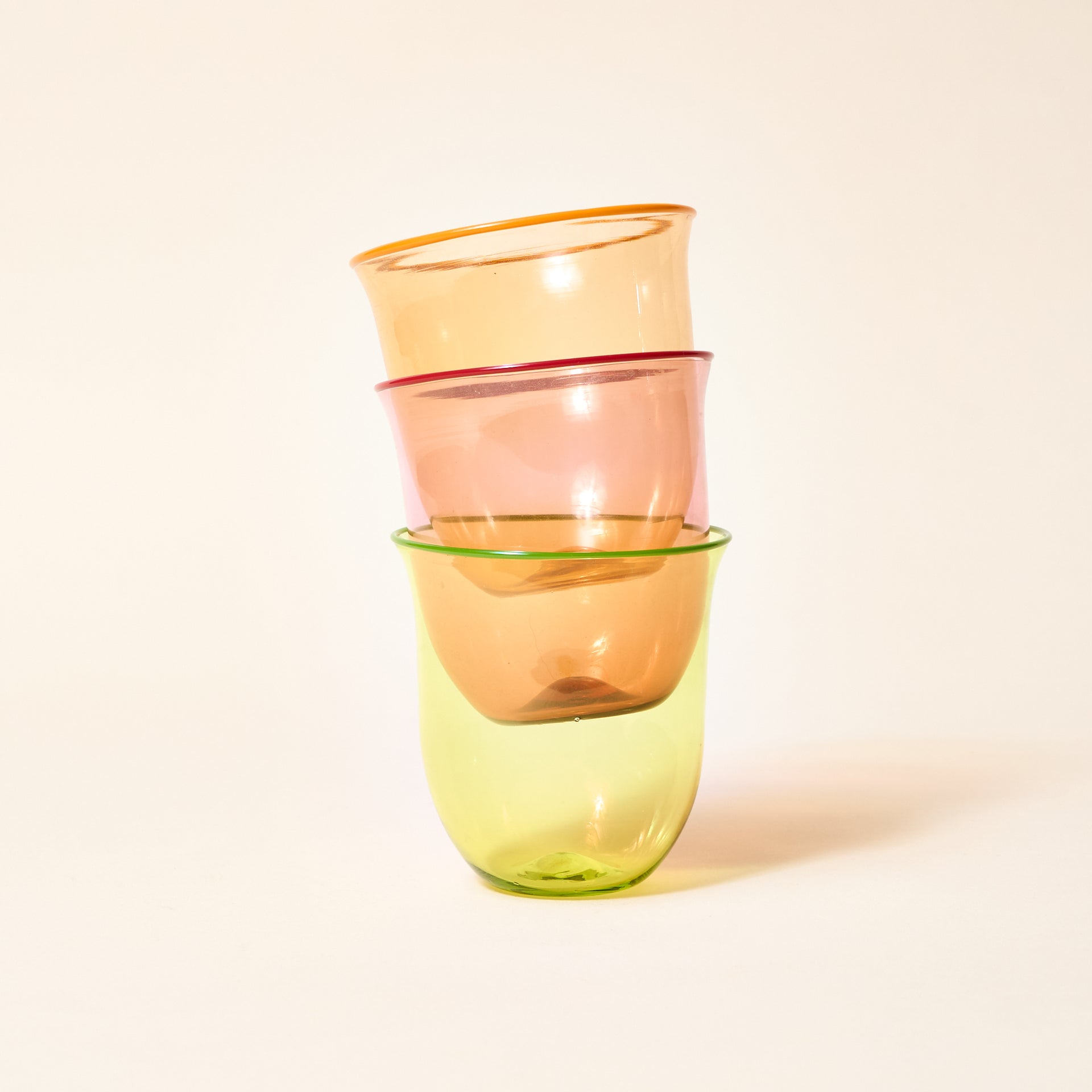 pink, orange, green