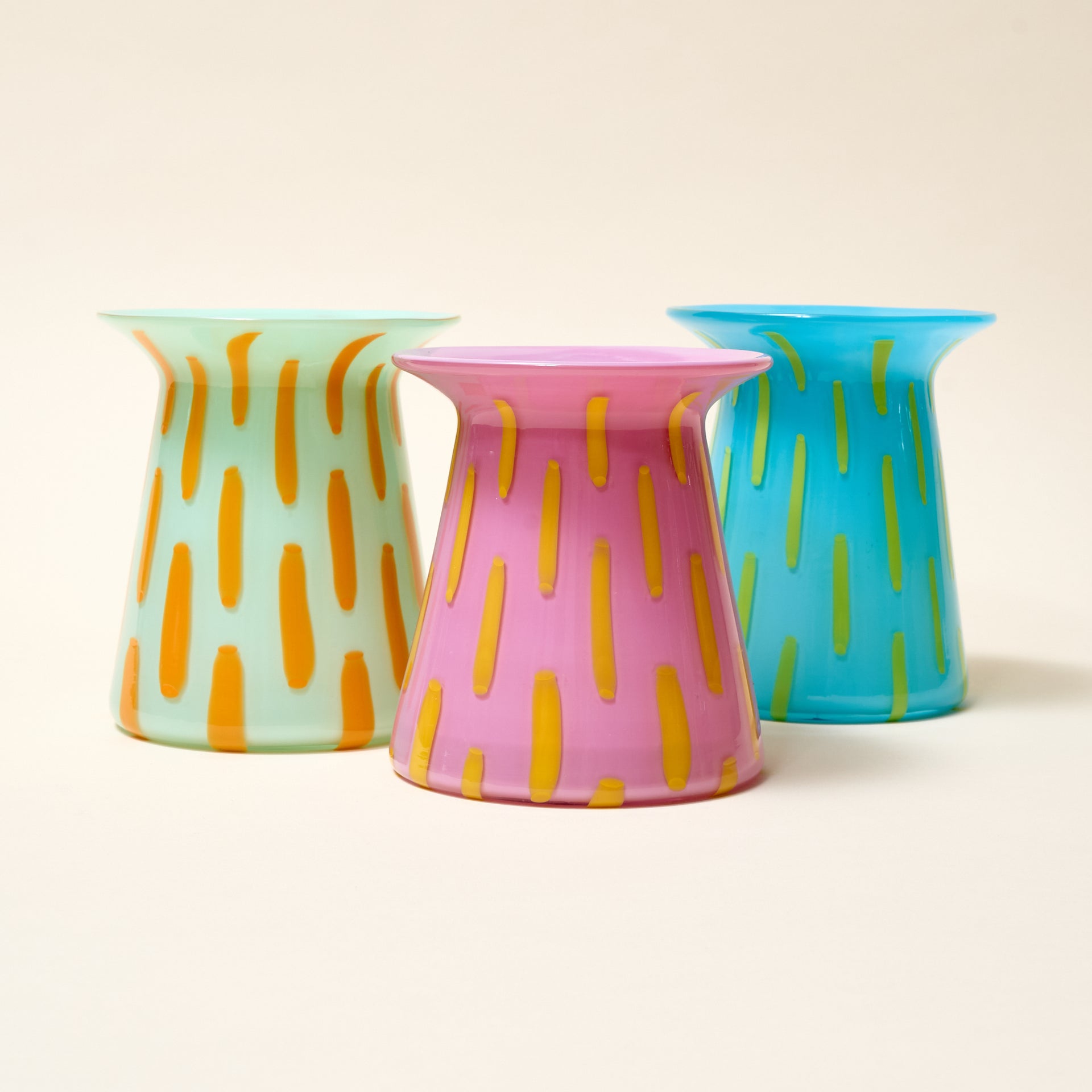 Celadon/Orange, Raspberry/Yellow, Turquoise/Lime