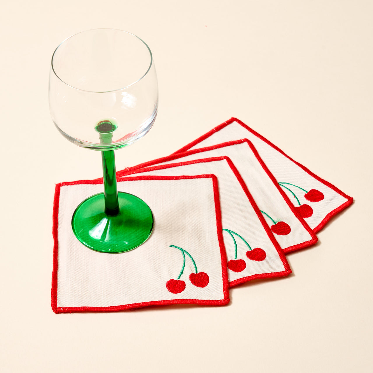Embroidered Cherry Cocktail Napkin