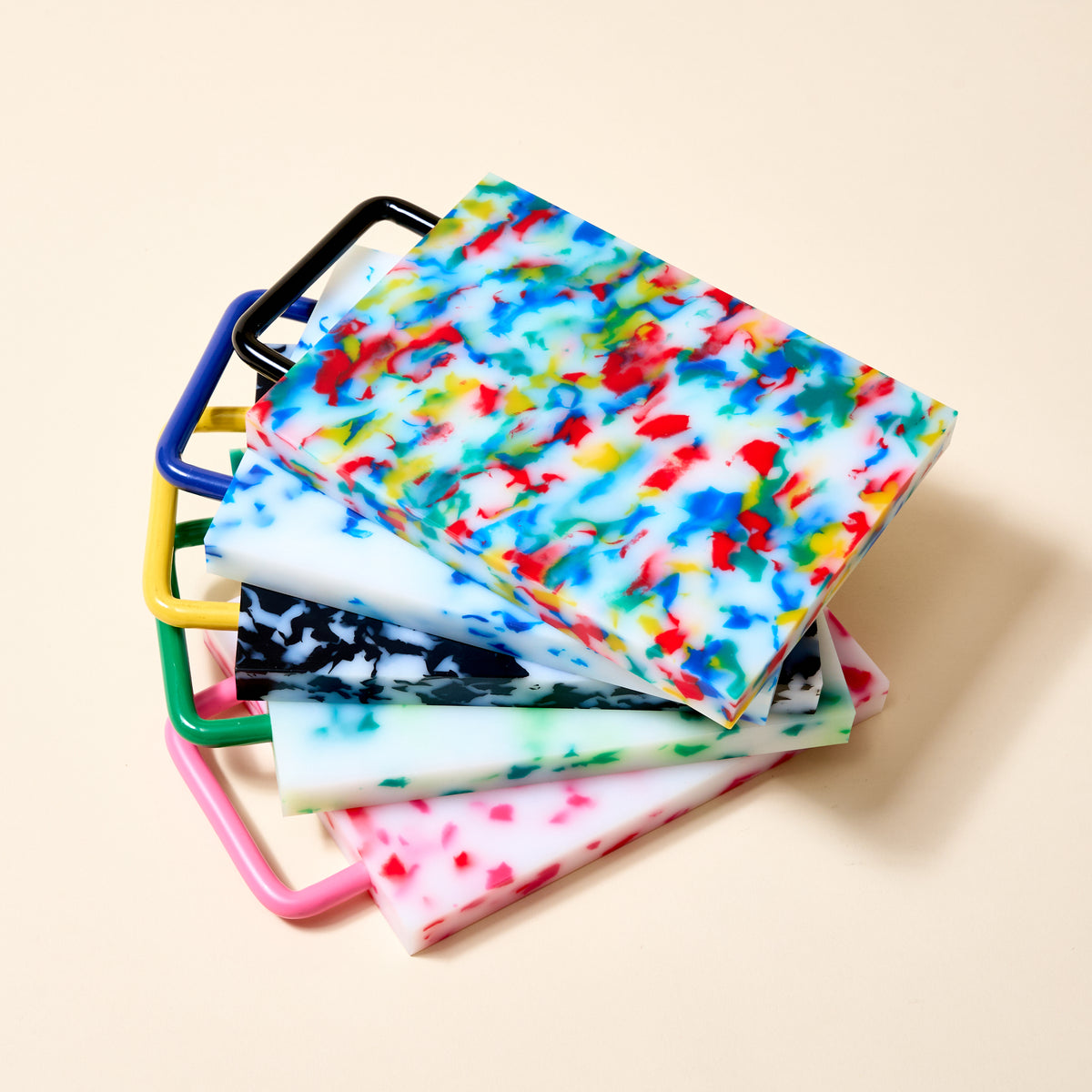 Pink/White, Blue/White, Green/White. Black/White, Multi/Confetti, Black/White