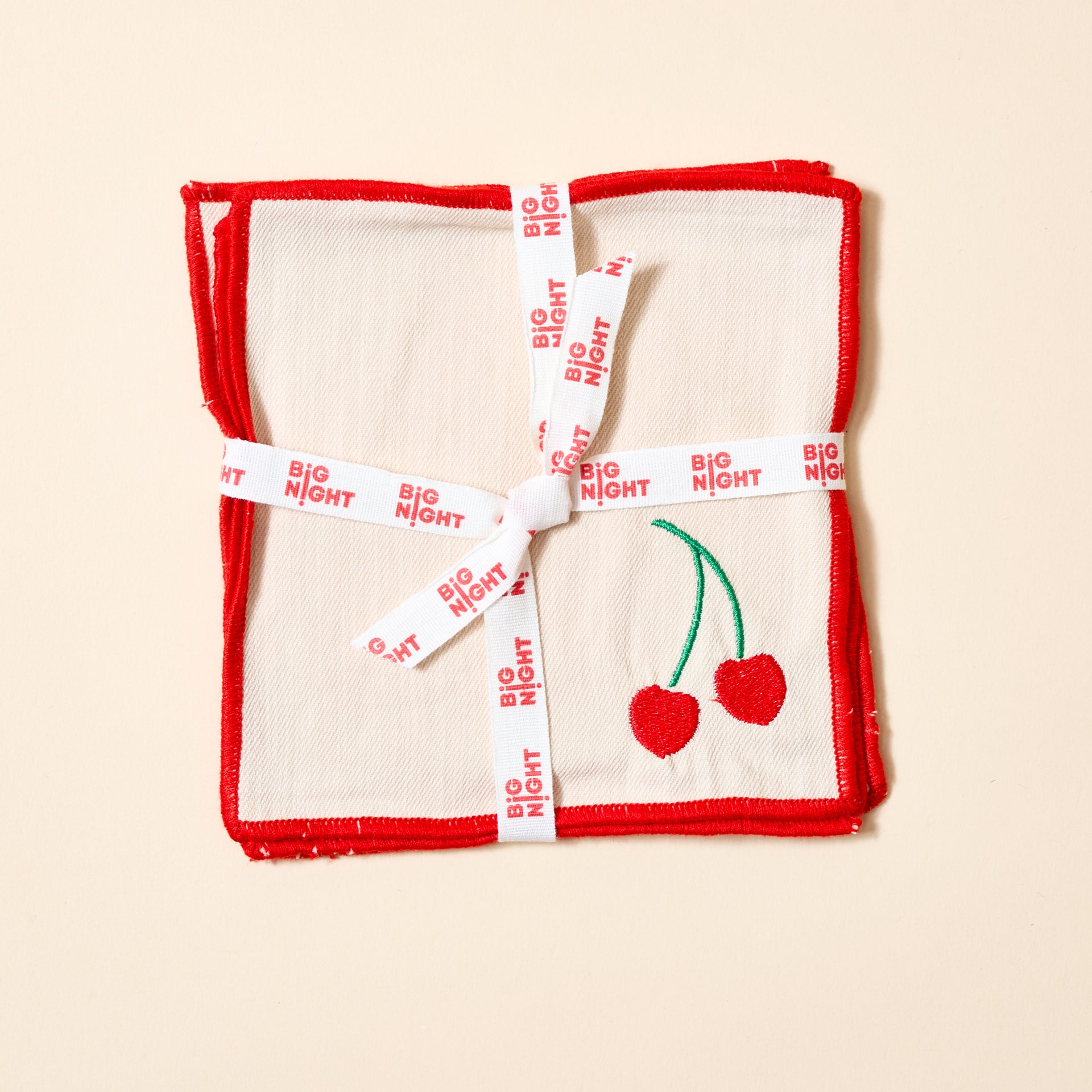 Embroidered Cherry Cocktail Napkin