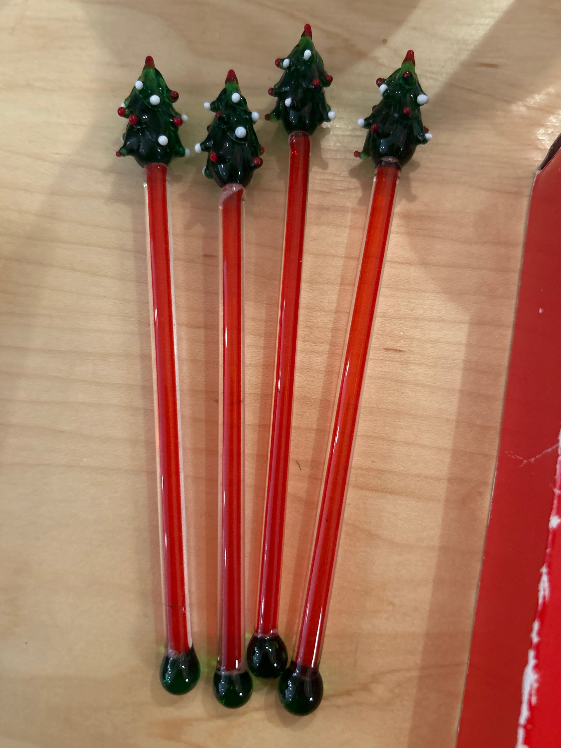 Vintage Red Tree Swizzles (set of 4)