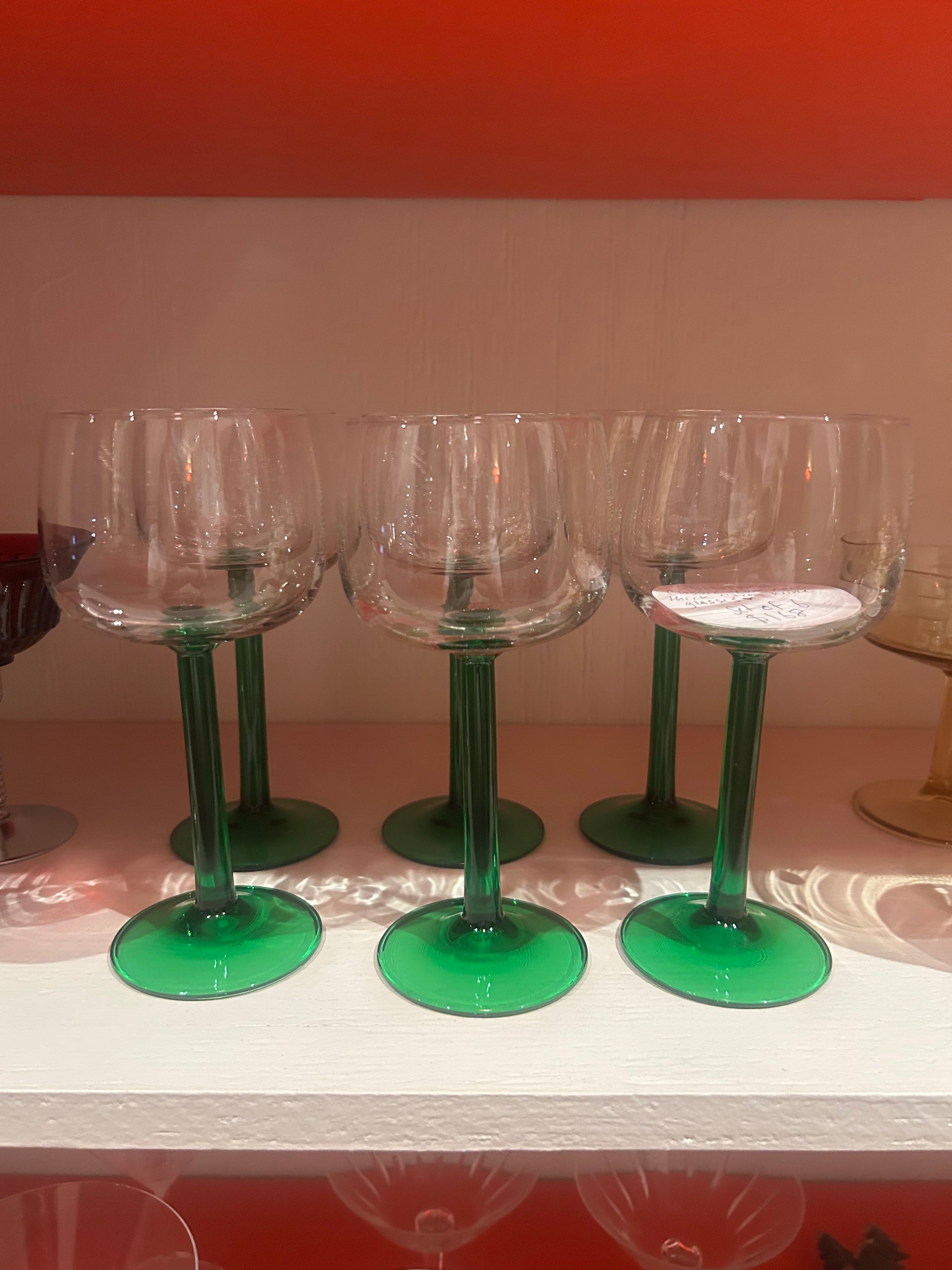 Vintage Luminarc Green Stem Wine Glasses (set of 6)